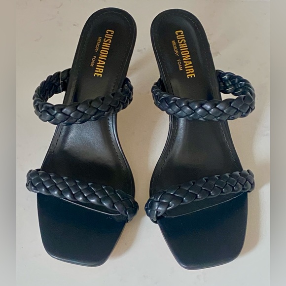 NEW Cushionaire Pippa Faux Leather Braid Strap Sandals Heels Square Toe Black 8 - Picture 2 of 10
